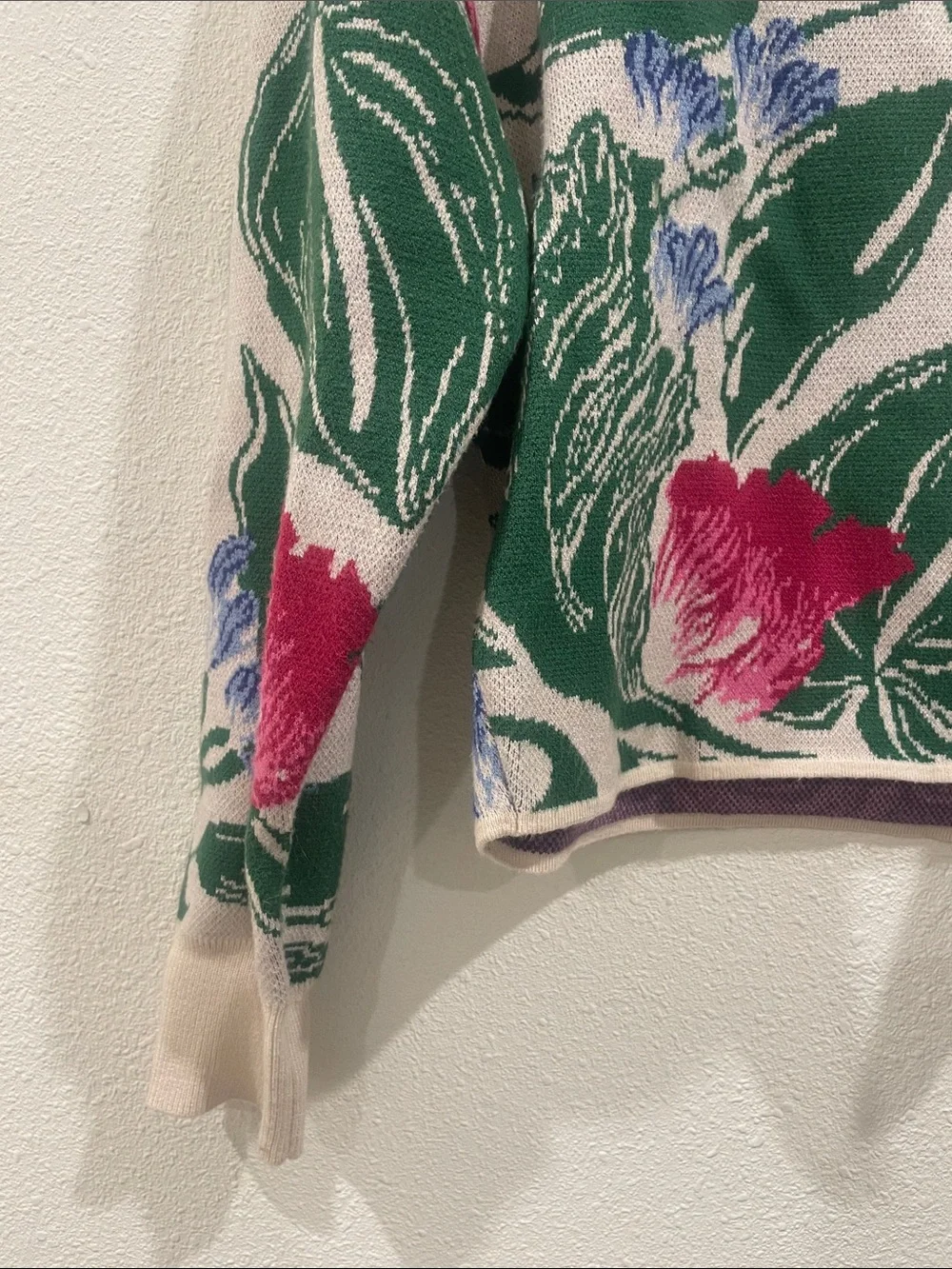 Anthropologie Yukiko Noritake Maeve Floral Crewneck Sweater Cropped Pink Green